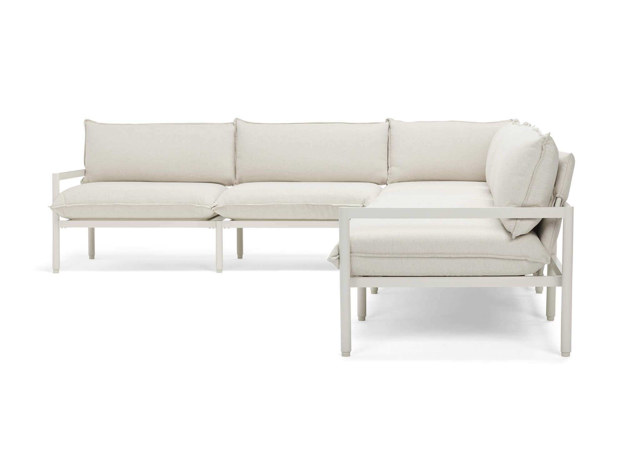 Side view of 6-piece white outdoor sectional sofa